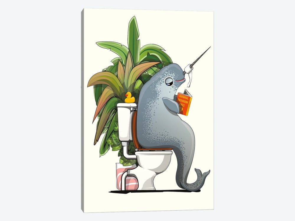 Narwhal Using The Toilet by WyattDesign 1-piece Canvas Art
