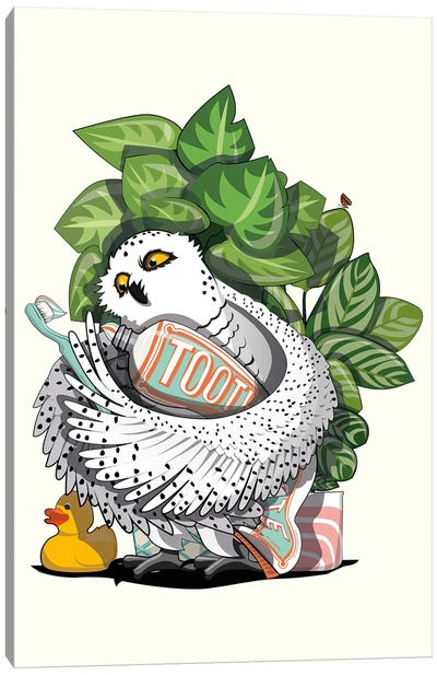Snowy Owl Cleaning Teeth Canvas Art Print - WyattDesign