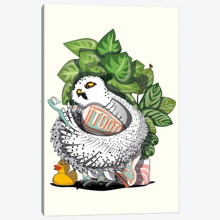 Snowy Owl Cleaning Teeth Canvas Print #WYD287} by WyattDesign Canvas Art Print