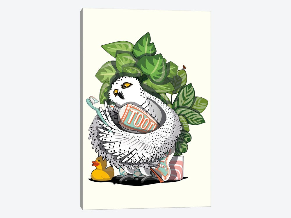 Snowy Owl Cleaning Teeth by WyattDesign 1-piece Canvas Wall Art