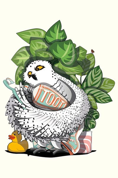 WyattDesign: Snowy Owl Cleaning Teeth by WyattDesign