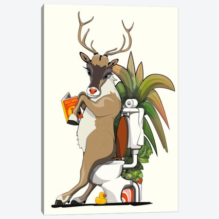 Reindeer Using The Toilet Canvas Print #WYD288} by WyattDesign Canvas Artwork