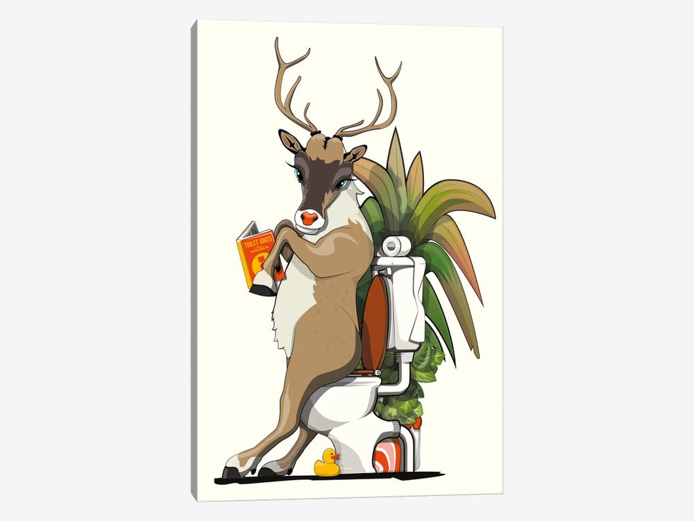Reindeer Using The Toilet by WyattDesign 1-piece Canvas Print