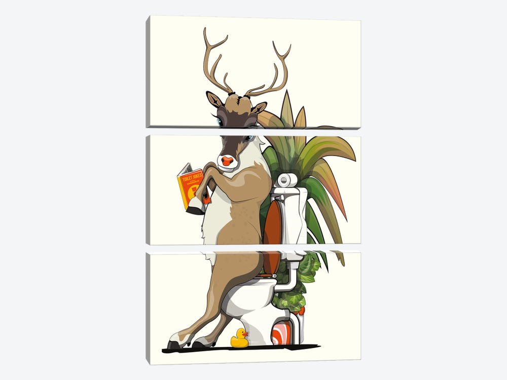 Reindeer Using The Toilet by WyattDesign 3-piece Art Print