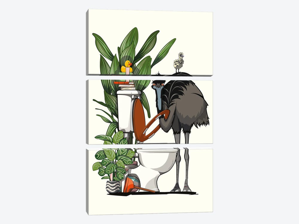 Emu Using The Toilet by WyattDesign 3-piece Canvas Artwork