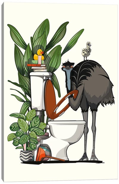 Emu Using The Toilet Canvas Art Print - WyattDesign