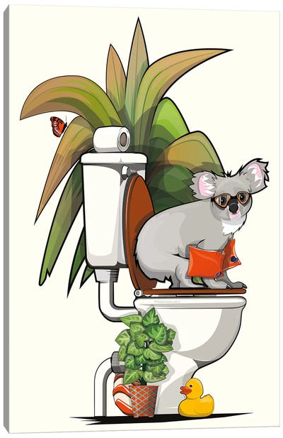 Koala Using The Toilet Canvas Art Print - Koala Art