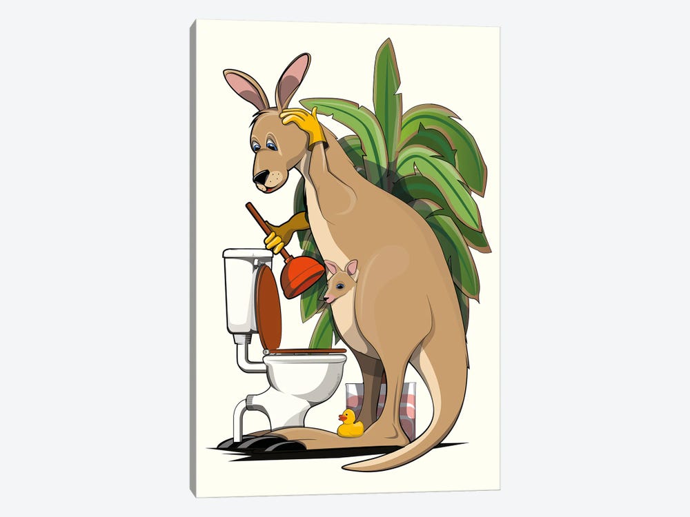 Kangaroo Cleaning The Toilet by WyattDesign 1-piece Canvas Print