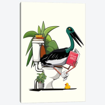 Black Stork Using Toilet Canvas Print #WYD293} by WyattDesign Canvas Print