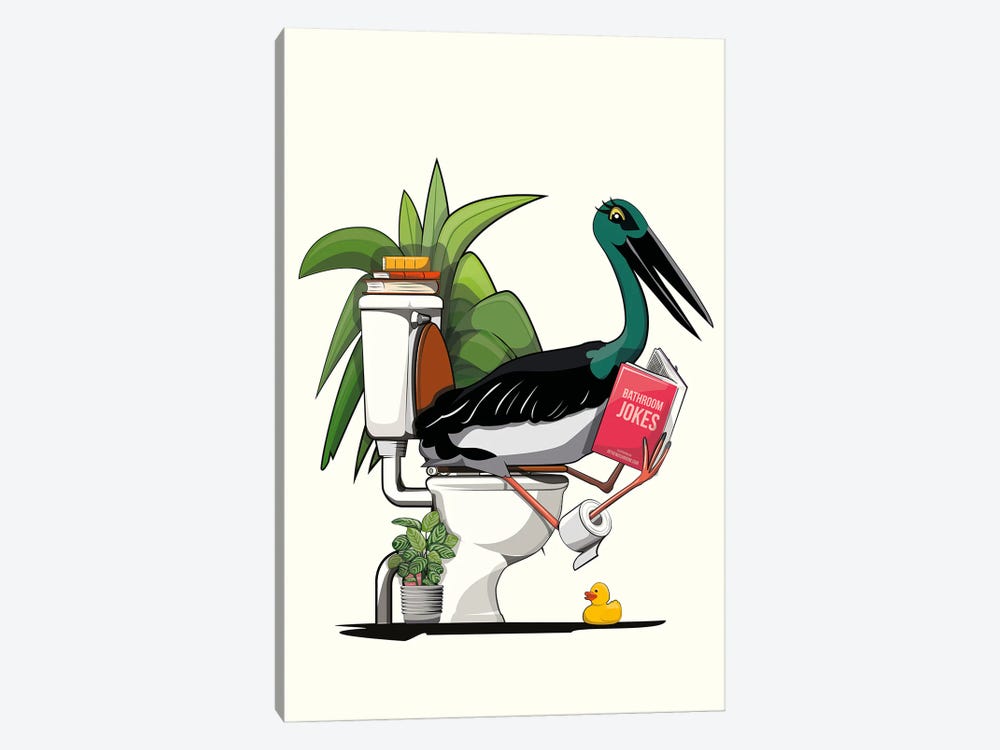Black Stork Using Toilet by WyattDesign 1-piece Canvas Art Print