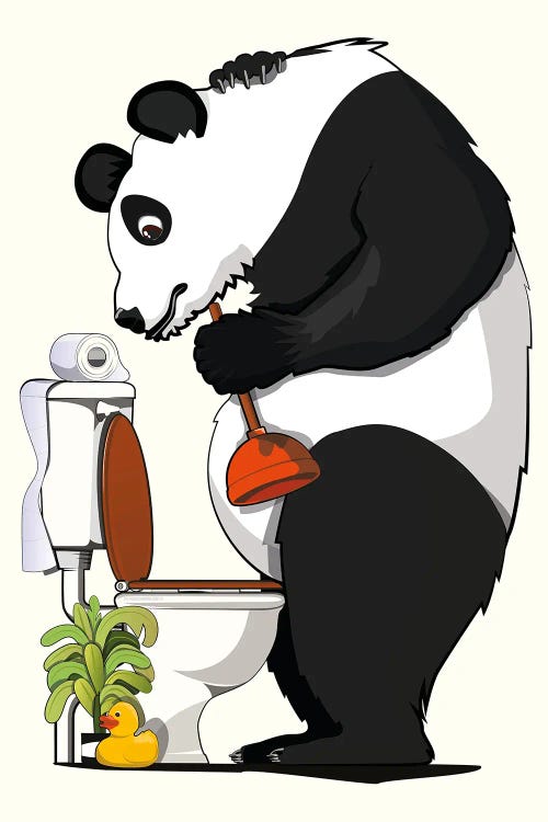 Panda Bear Cleaning Toilet