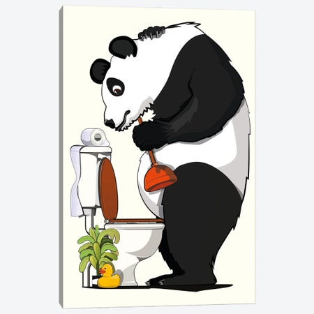 Panda Bear Cleaning Toilet Canvas Print #WYD295} by WyattDesign Canvas Art