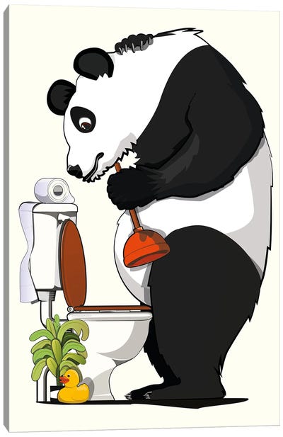 Panda Bear Cleaning Toilet Canvas Art Print - Panda Art