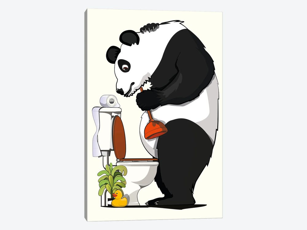 Panda Bear Cleaning Toilet by WyattDesign 1-piece Canvas Art Print