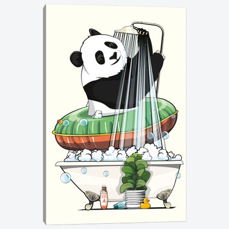 Panda Bear In The Shower Canvas Print #WYD296} by WyattDesign Canvas Artwork