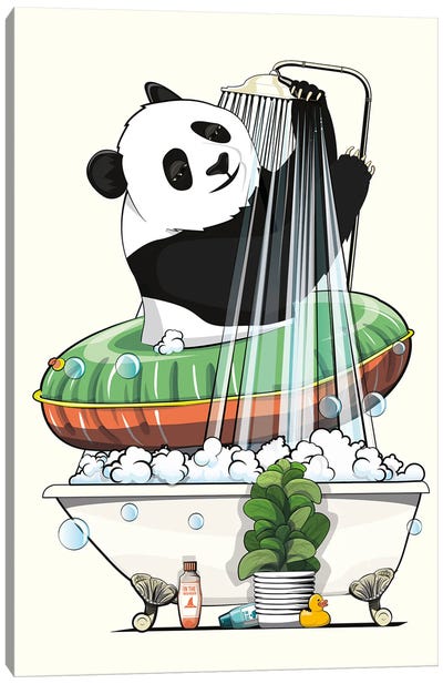 Panda Bear In The Shower Canvas Art Print - Panda Art