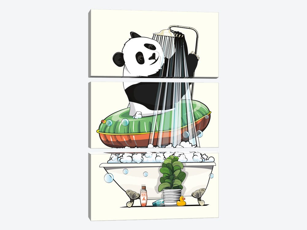 Panda Bear In The Shower by WyattDesign 3-piece Canvas Wall Art