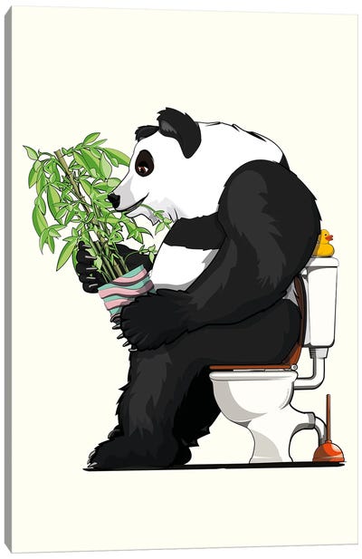 Panda Bear Using The Toilet Canvas Art Print - Panda Art