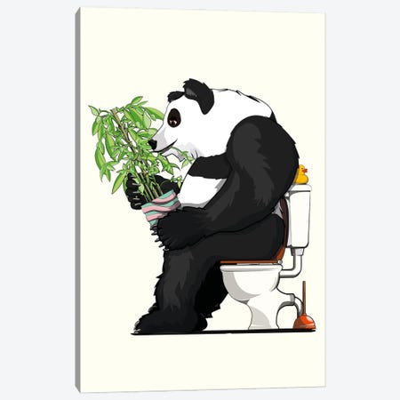 Panda Bear Using The Toilet Canvas Print #WYD298} by WyattDesign Canvas Art Print