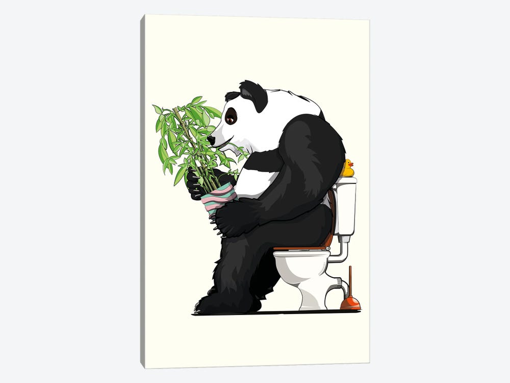 Panda Bear Using The Toilet by WyattDesign 1-piece Canvas Wall Art