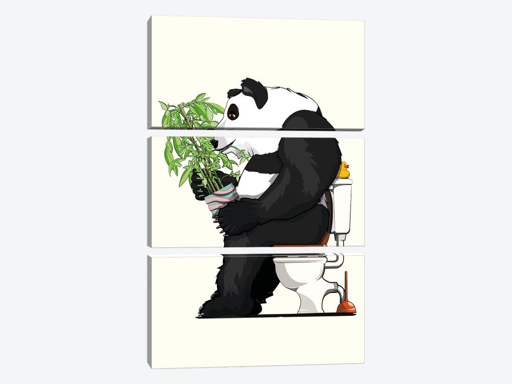 Panda Bear Using The Toilet by WyattDesign 3-piece Canvas Artwork