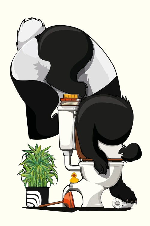 Panda Bear Drinking From Toilet