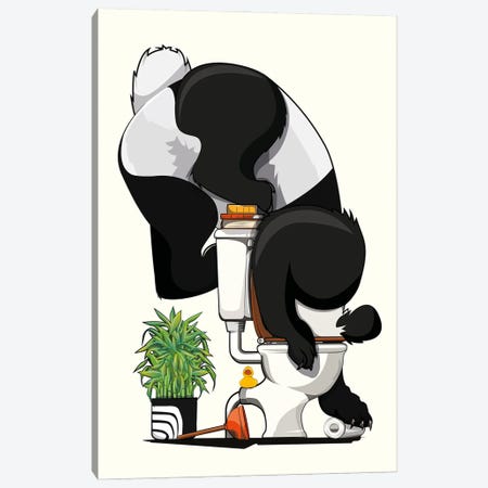 Panda Bear Drinking From Toilet Canvas Print #WYD299} by WyattDesign Canvas Print