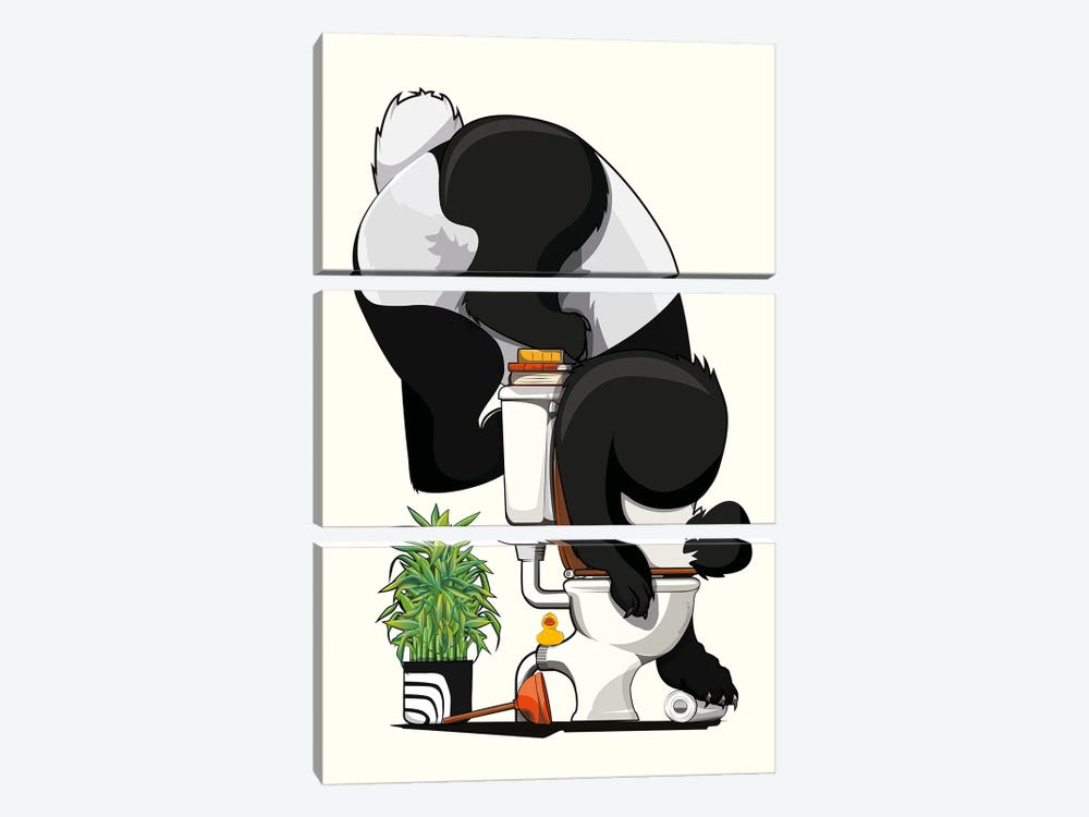 Panda Bear Drinking From Toilet by WyattDesign 3-piece Art Print