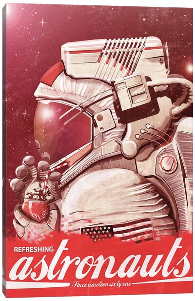 Astronaut Drinking A Coke Canvas Art Print - WyattDesign