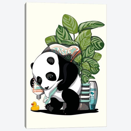 Panda Bear Cleaning Teeth Canvas Print #WYD300} by WyattDesign Canvas Art Print