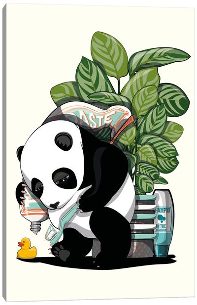 Panda Bear Cleaning Teeth Canvas Art Print - Panda Art