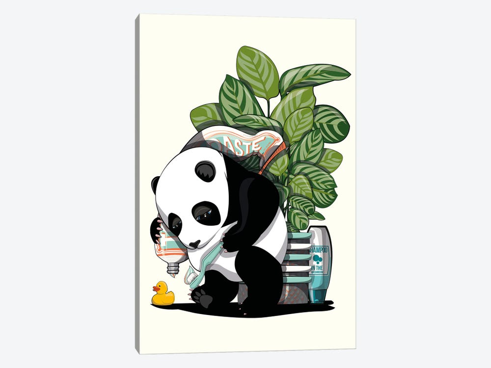 Panda Bear Cleaning Teeth by WyattDesign 1-piece Canvas Art