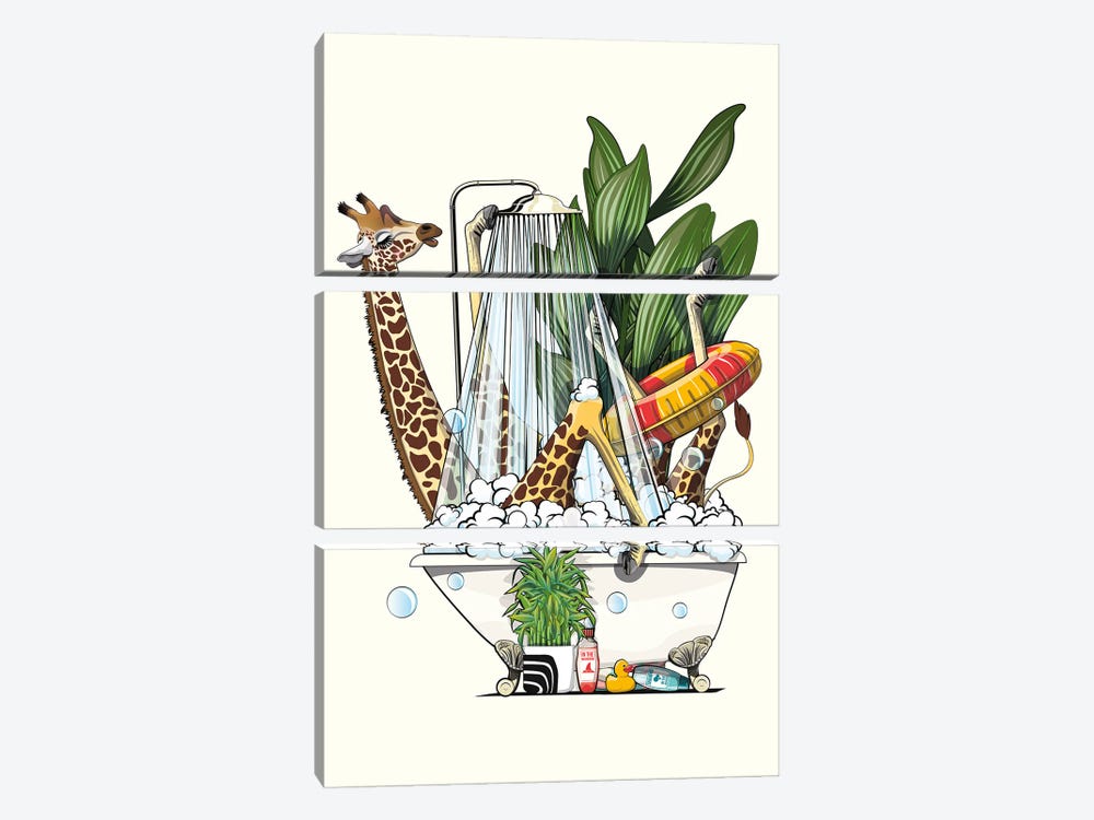 Giraffe In The Bath by WyattDesign 3-piece Art Print