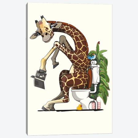 Giraffe Using The Toilet Canvas Print #WYD302} by WyattDesign Art Print