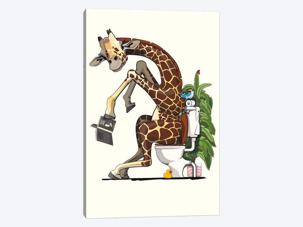 Giraffe Using The Toilet by WyattDesign 1-piece Canvas Wall Art