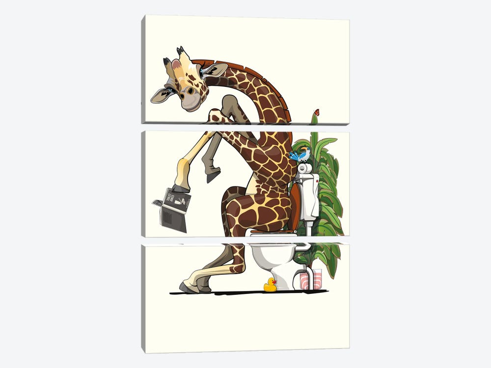 Giraffe Using The Toilet by WyattDesign 3-piece Canvas Artwork