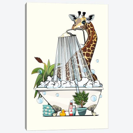 Giraffe In The Shower Canvas Print #WYD303} by WyattDesign Canvas Print