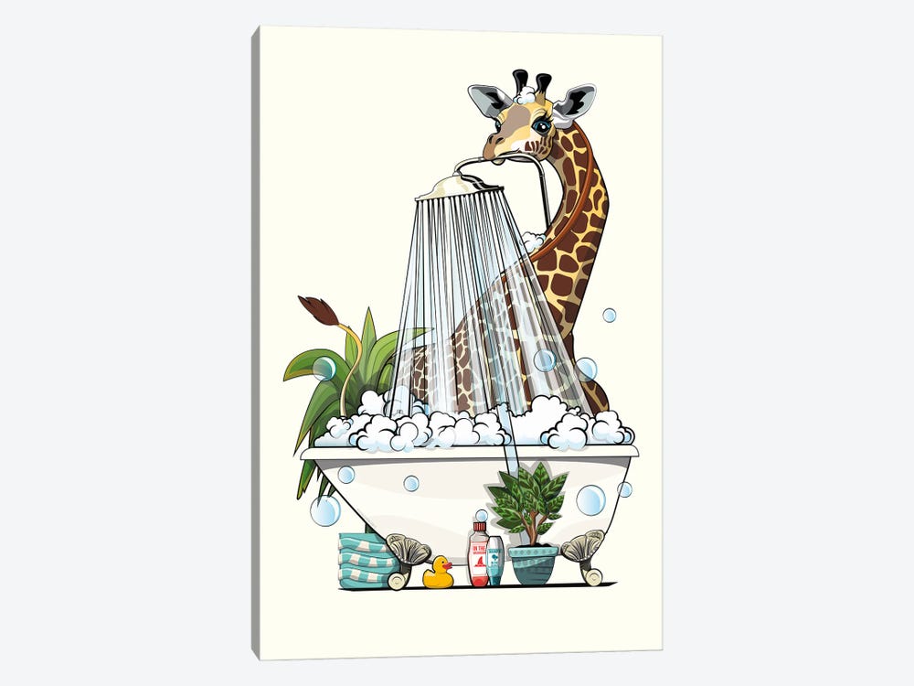 Giraffe In The Shower by WyattDesign 1-piece Canvas Print