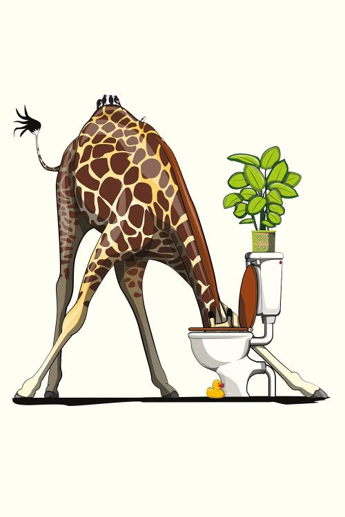 Giraffe Drinking From The Toilet