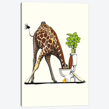 Giraffe Drinking From The Toilet Canvas Print #WYD304} by WyattDesign Canvas Art