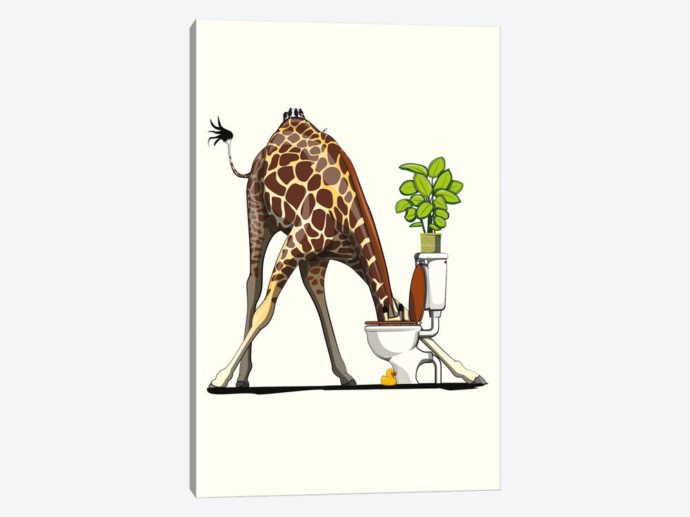 Giraffe Drinking From The Toilet by WyattDesign 1-piece Canvas Art