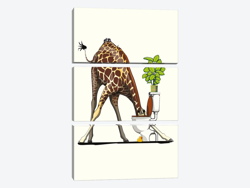 Giraffe Drinking From The Toilet by WyattDesign 3-piece Canvas Artwork