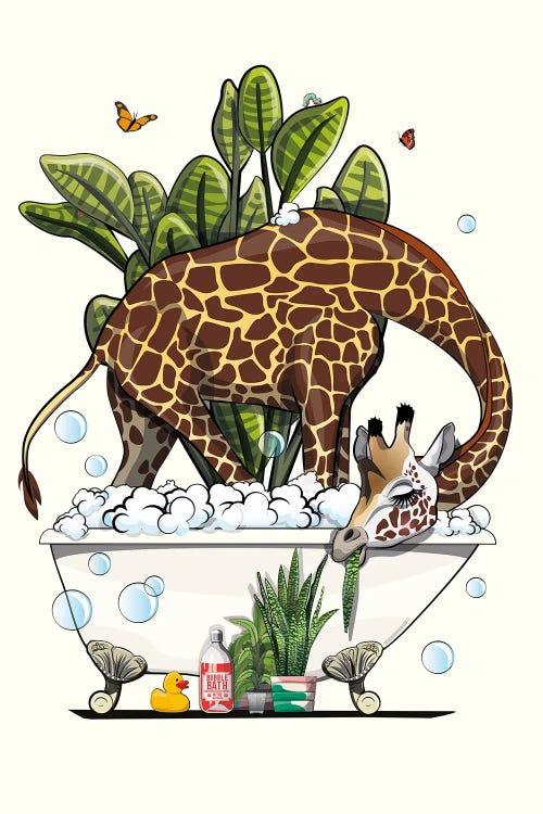 Giraffe In The Bath, Eating Plant