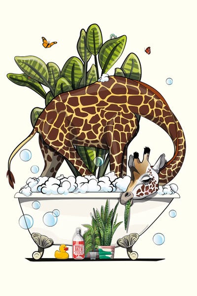 WyattDesign: Giraffe In The Bath, Eating Plant by WyattDesign