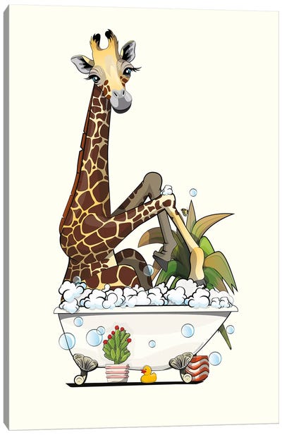Giraffe Sitting In The Bath Canvas Art Print - WyattDesign