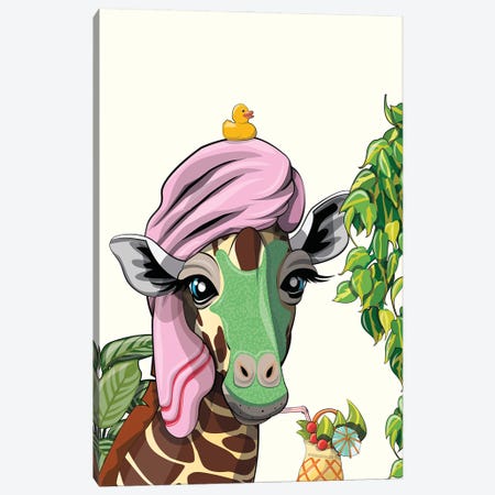 Giraffe In A Spa Canvas Print #WYD307} by WyattDesign Canvas Wall Art