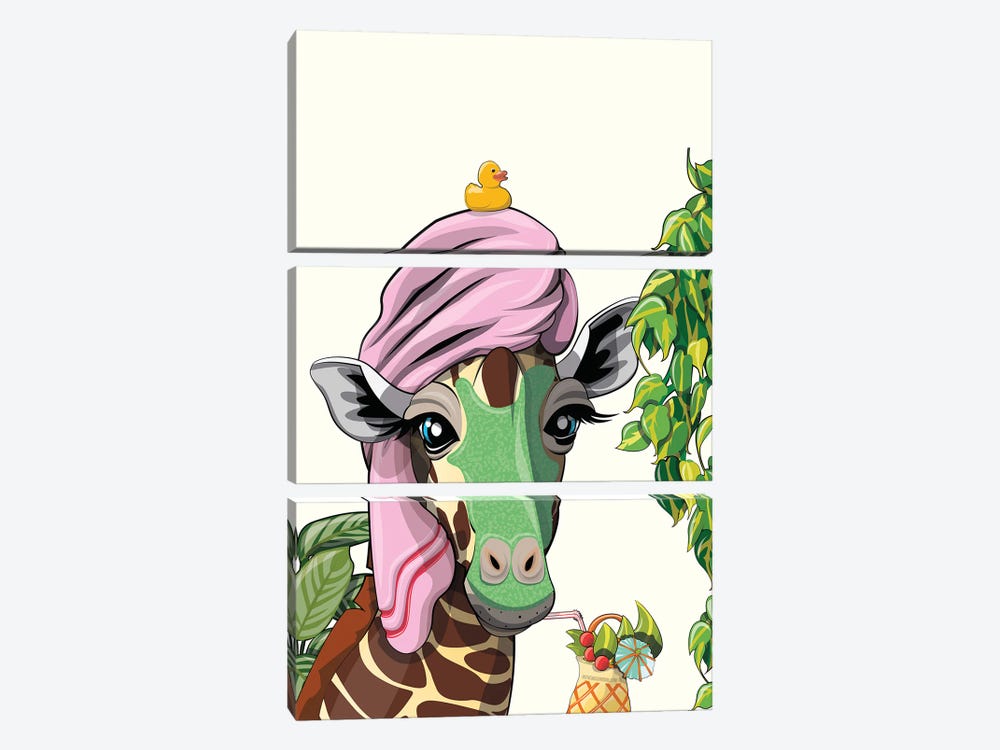Giraffe In A Spa by WyattDesign 3-piece Canvas Art Print