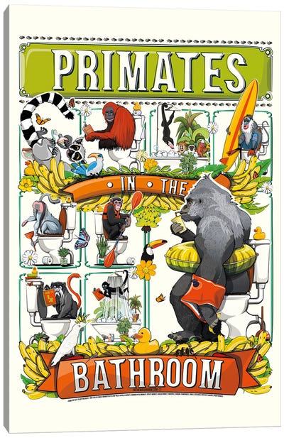 Primates In The Bathroom Canvas Art Print - WyattDesign
