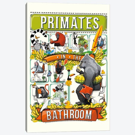 Primates In The Bathroom Canvas Print #WYD308} by WyattDesign Canvas Print
