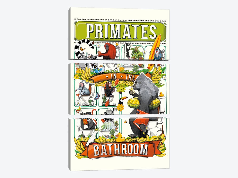 Primates In The Bathroom by WyattDesign 3-piece Canvas Art